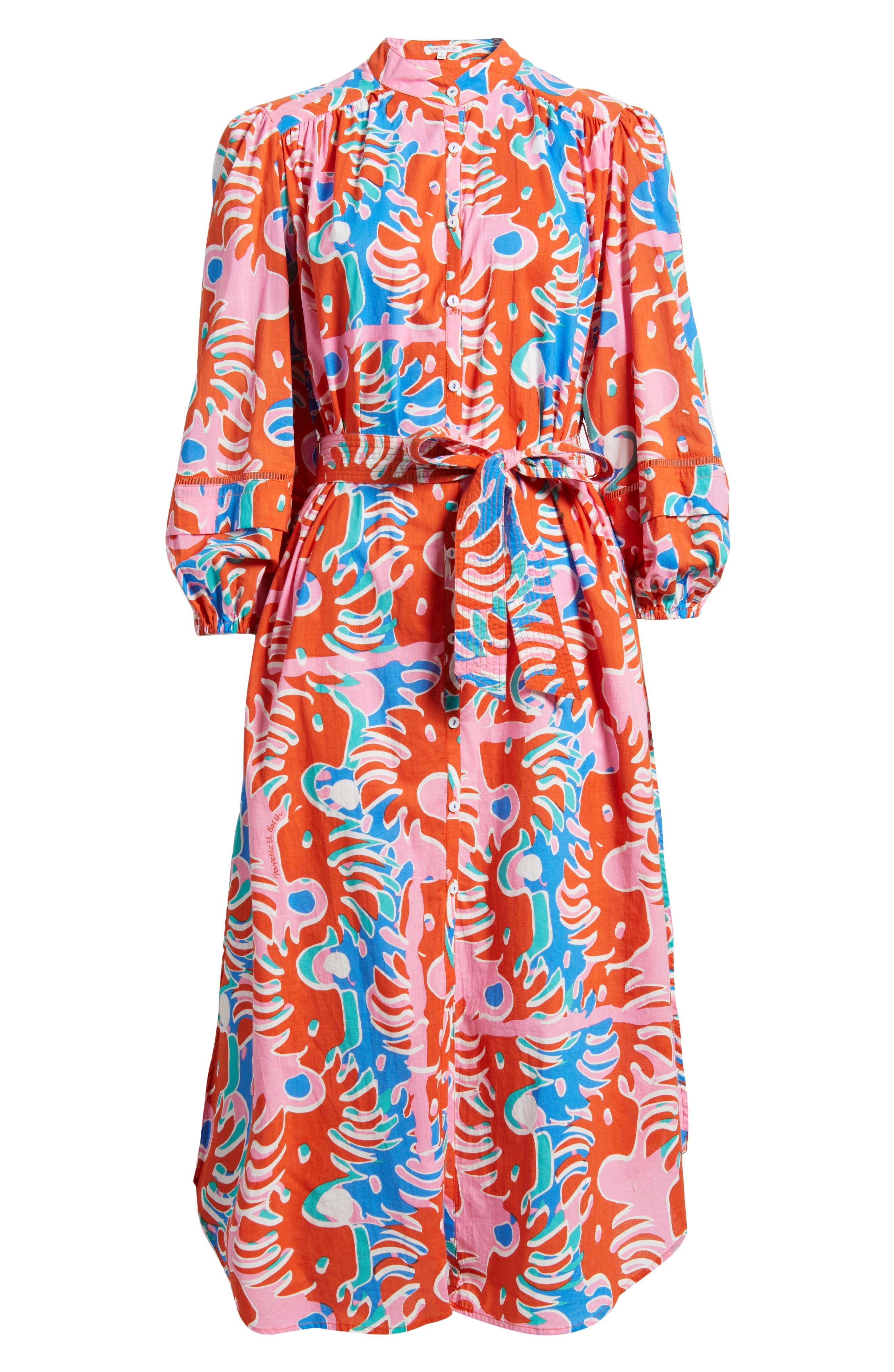 Poupette St Barth Cathy Abstract Print Cotton Cover-Up Shirtdress in Red Geo Afro at Nordstrom - 5