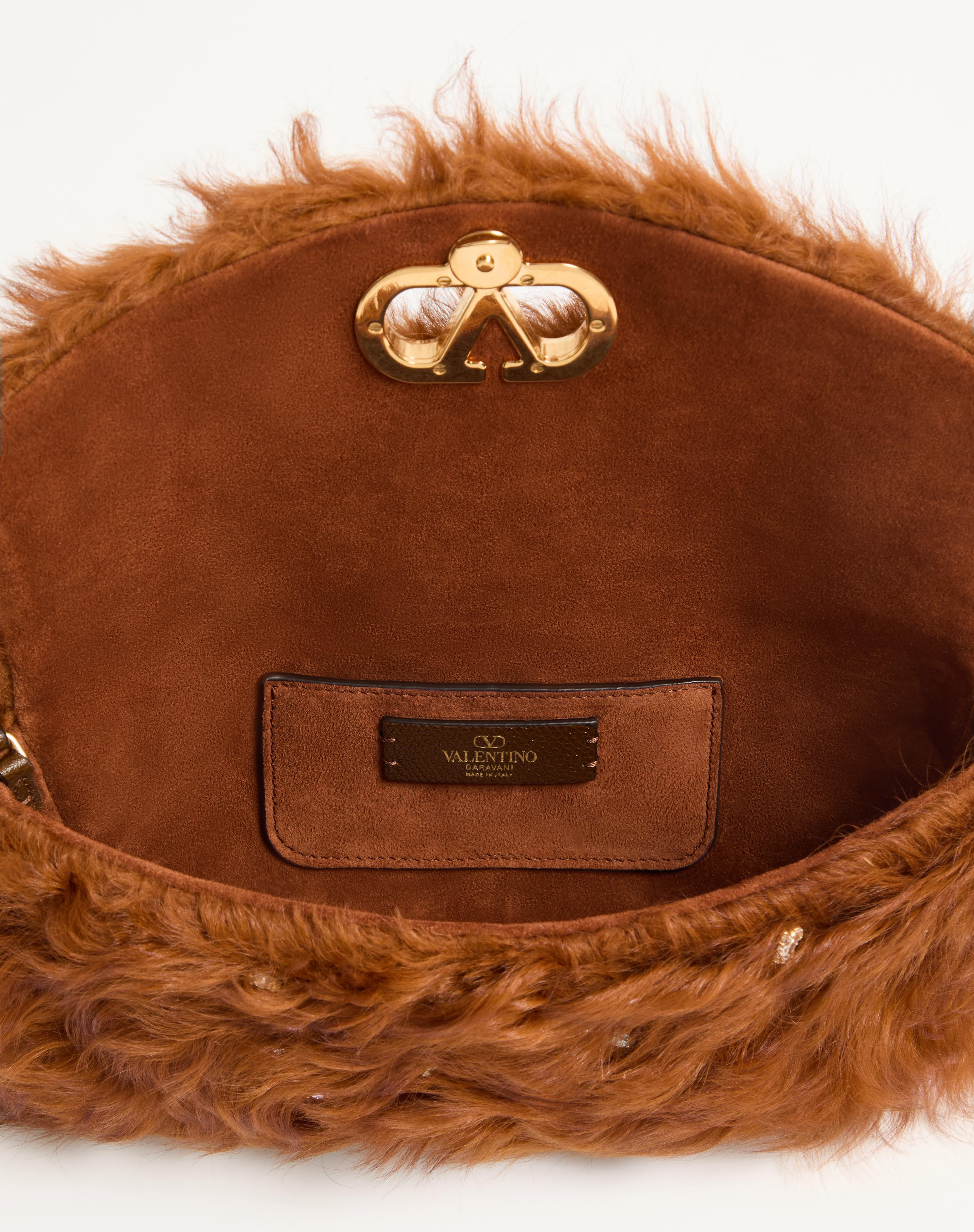 VALENTINO GARAVANI DEVAIN SMALL SHOULDER BAG IN LAMB FUR WITH RHINESTONES. - 5