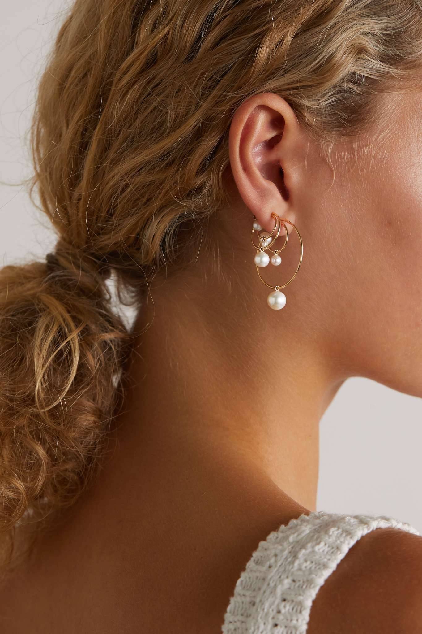 Bain Perle 14-karat gold pearl single hoop earring - 6