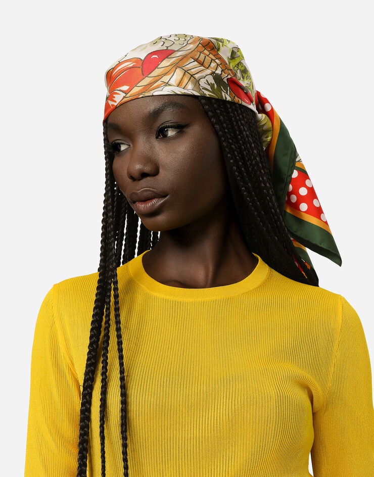 Vegetable-print twill scarf (90 x 90) - 2