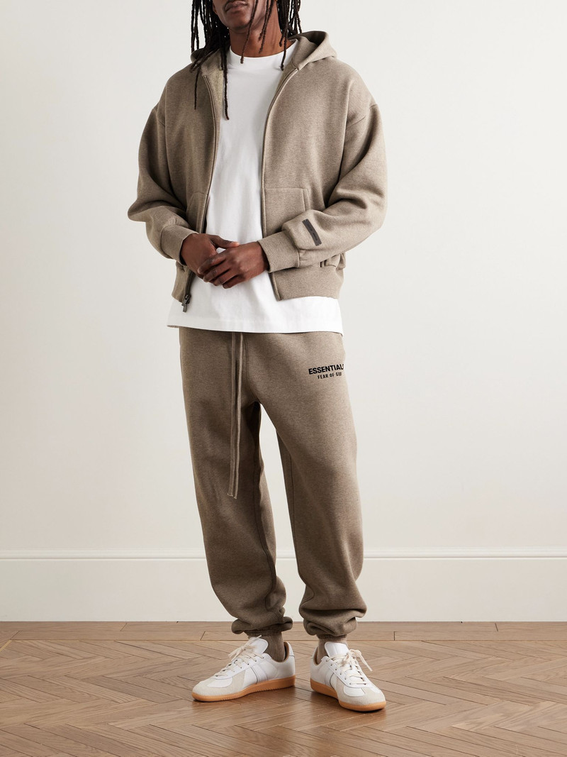 ESSENTIALS Tapered Logo-Appliquéd Cotton-Blend Jersey Sweatpants Taupe outlook