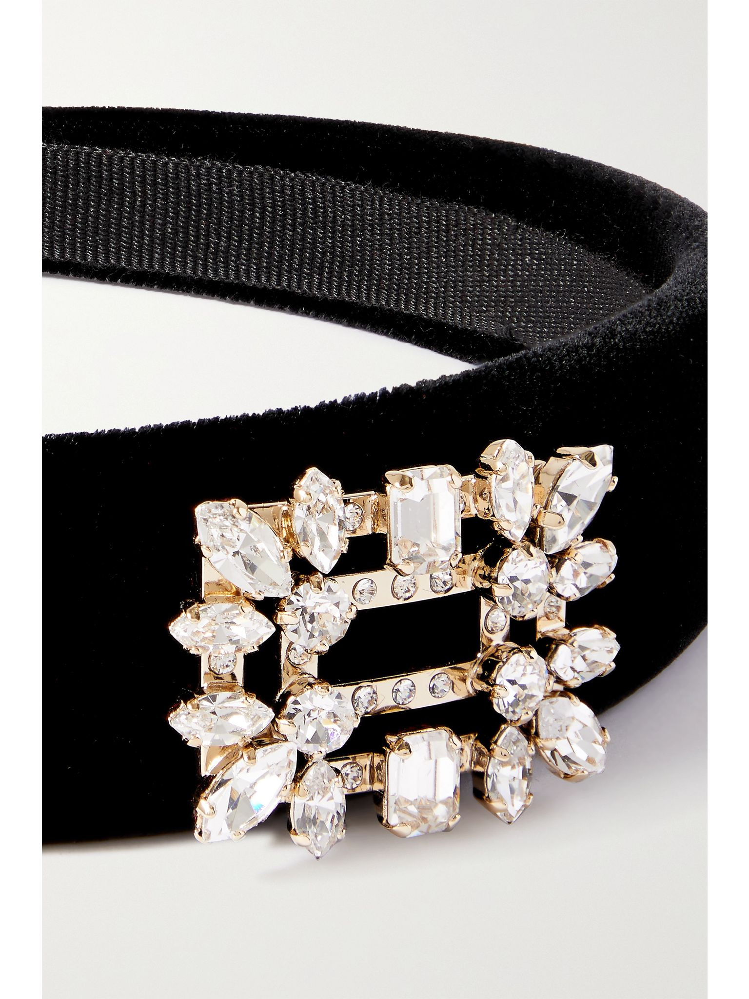 Broche crystal-embellished velvet headband Black - 4