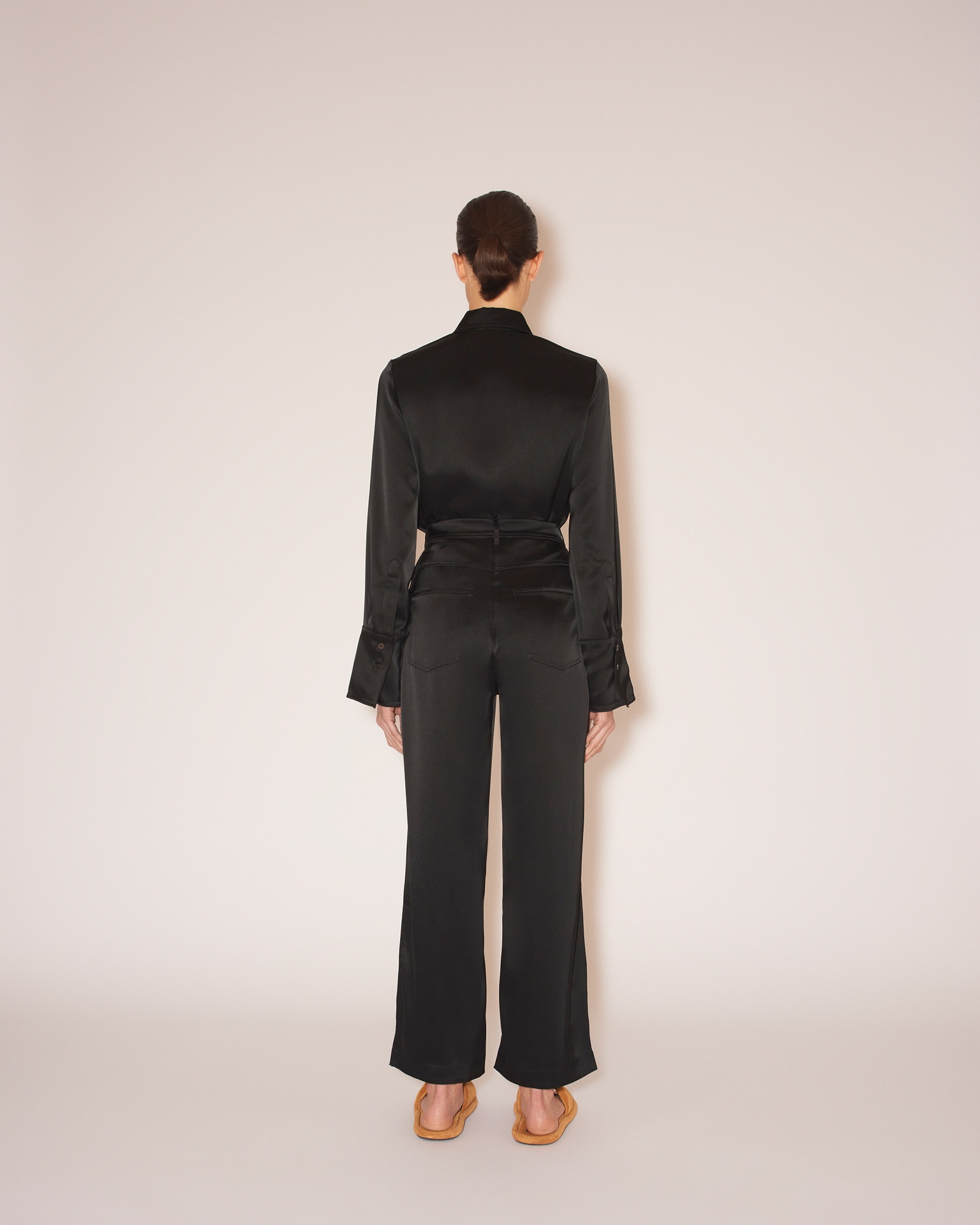 MARFA - Wide leg satin pants - Black - 5