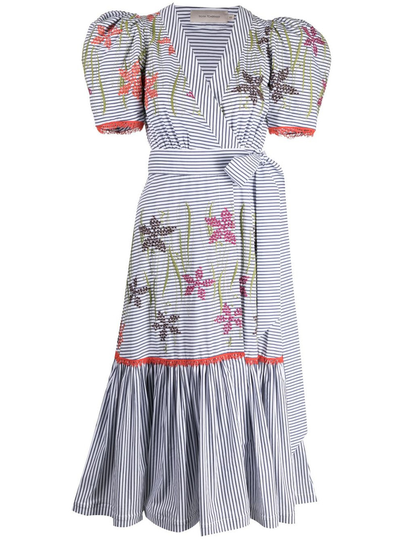 floral-embroidered striped midi dress 1