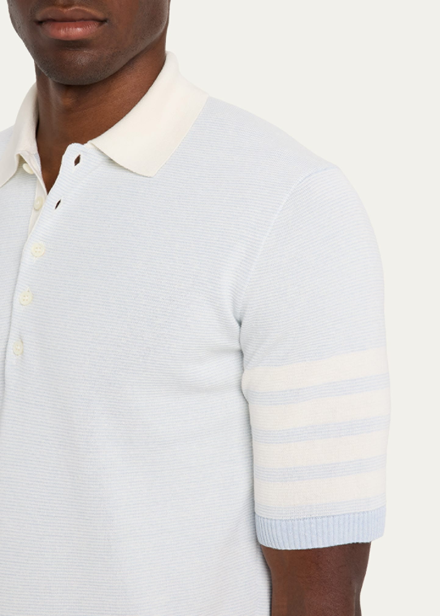 Men's Linen and Cotton Stripe-Sleeve Polo Shirt - 5