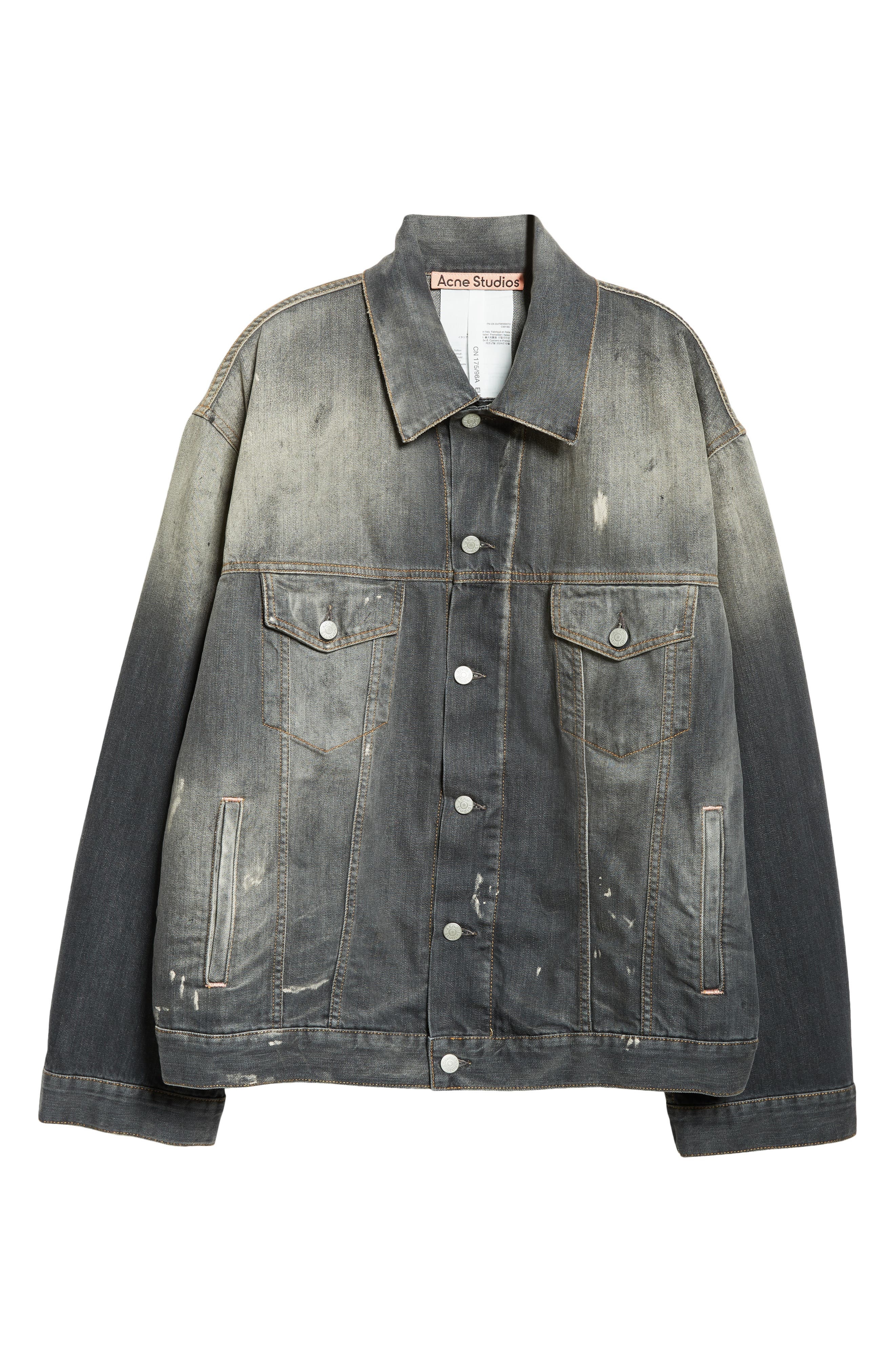 Acne Studios Oversize Paint Smudged Denim Jacket in Black at Nordstrom - 7