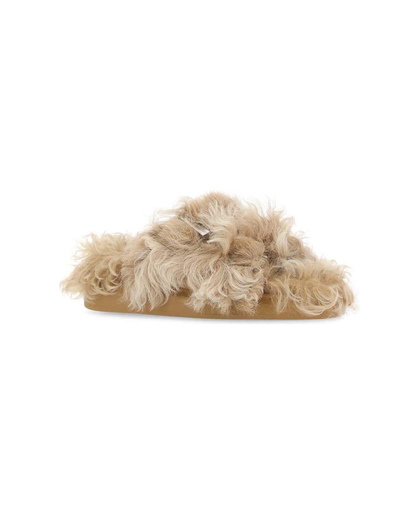 Beige Eco Fur Slippers - 2