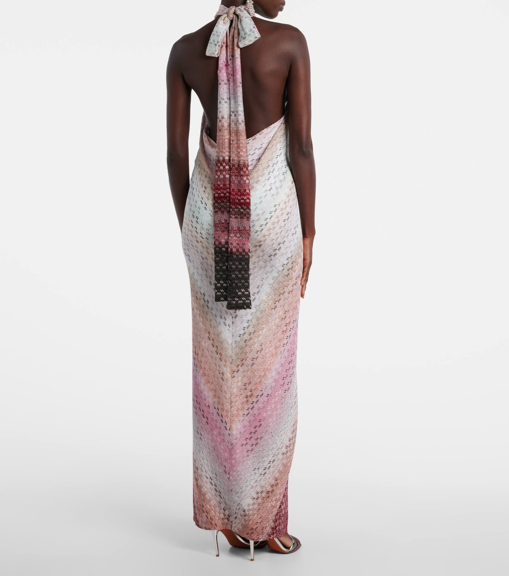 Zigzag halterneck lamé maxi dress - 3