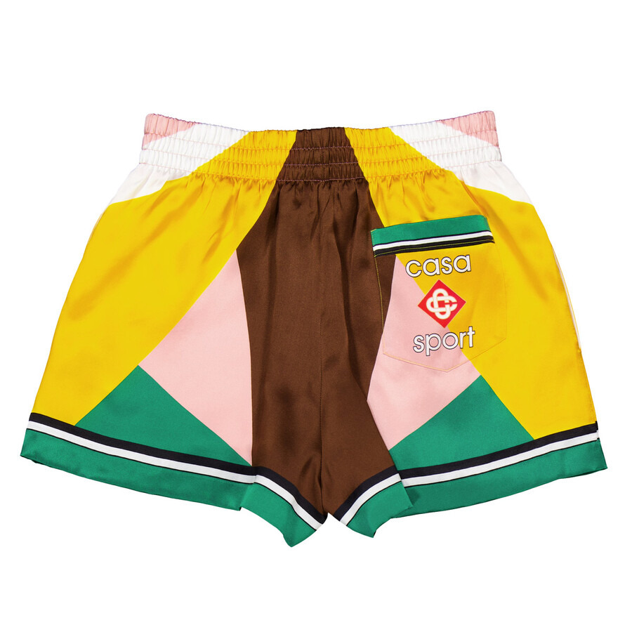 Casablanca Ladies Yellow Geometric Casa Sport Silk Shorts - 6
