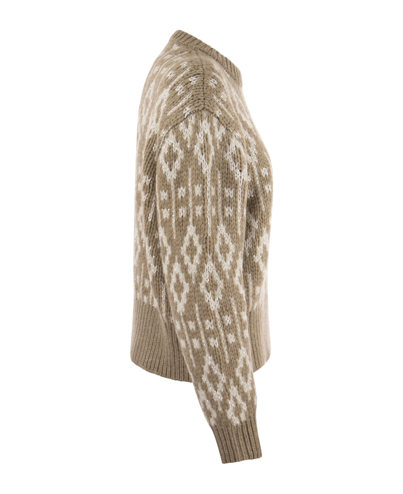 Dazzling Vintage Jacquard Cashmere Sweater Feather - 3