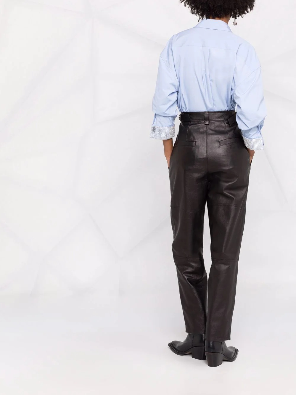 straight leg leather trousers - 4