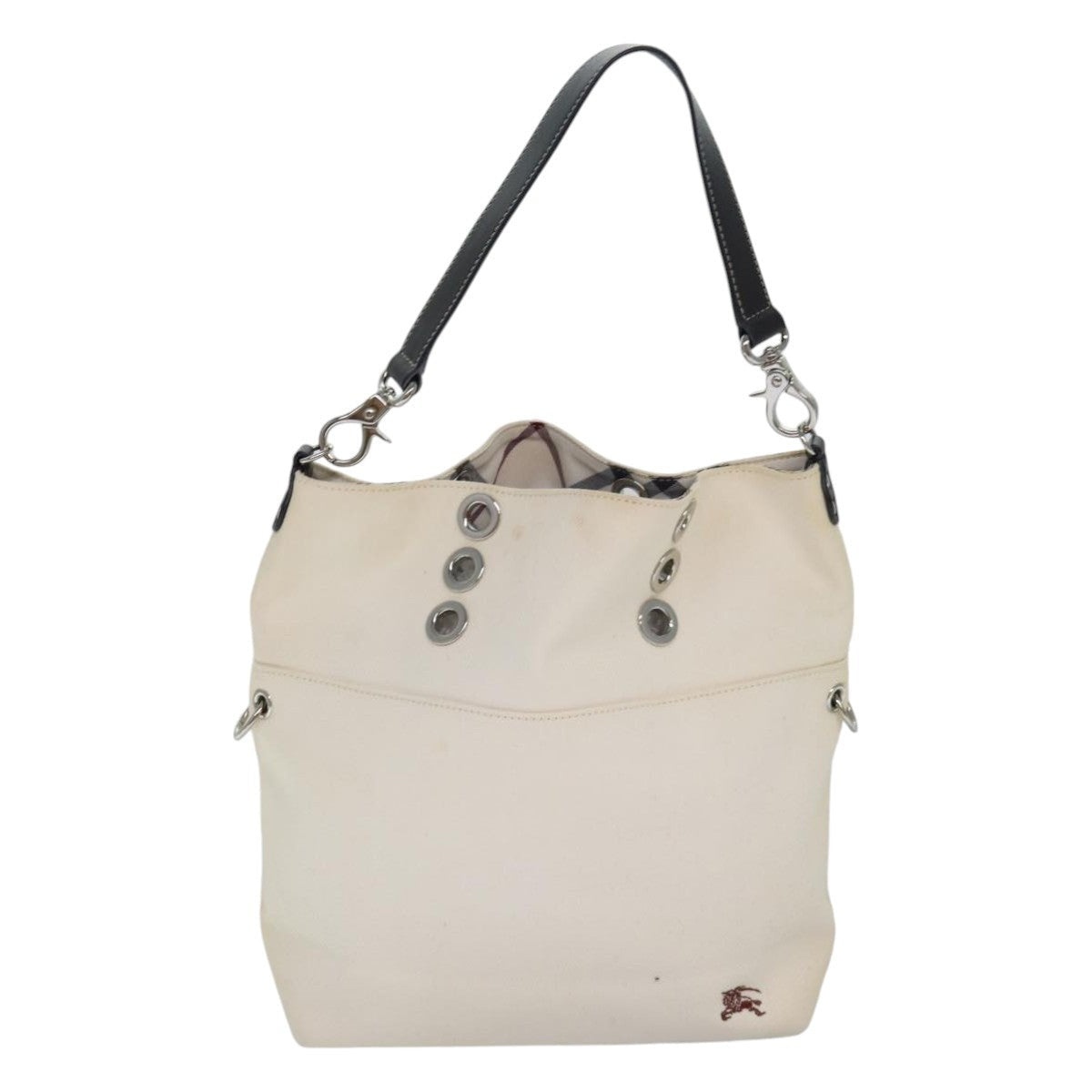 Burberry Blue Label Shoulder Bag Canvas White Brown Silver - 13