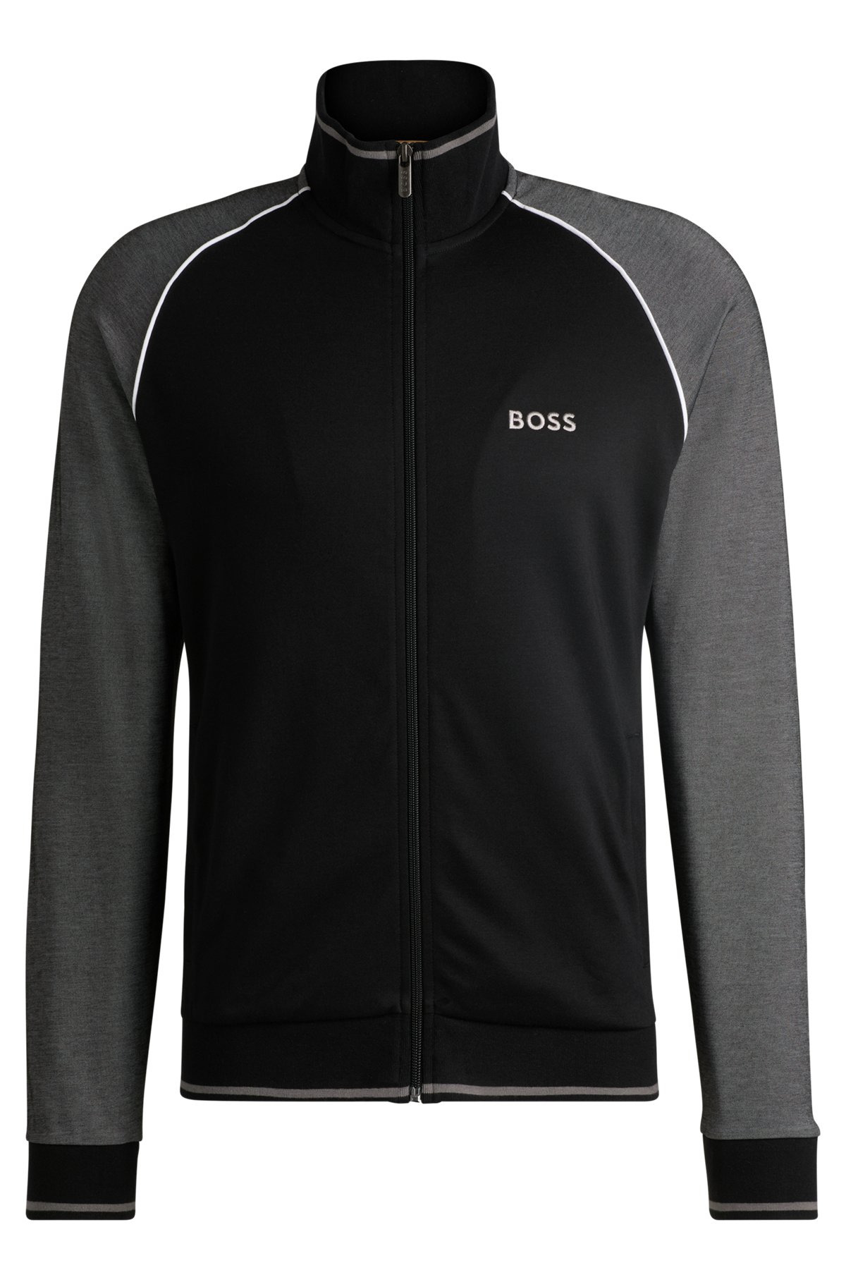 COTTON ZIP-UP JACKET WITH CONTRAST PIPING - 1