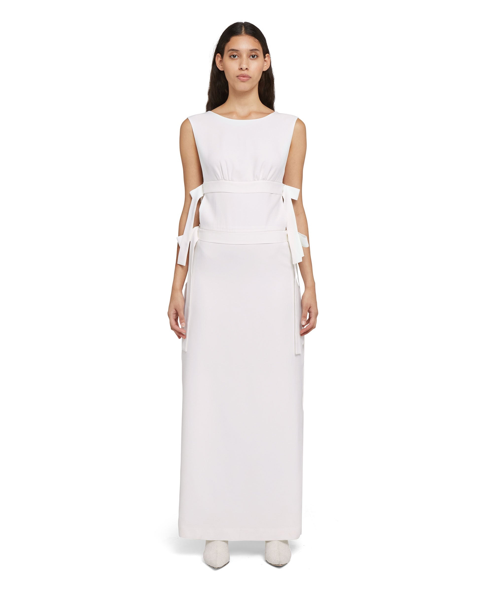 Viscose long dress with wide slit and bows - 5
