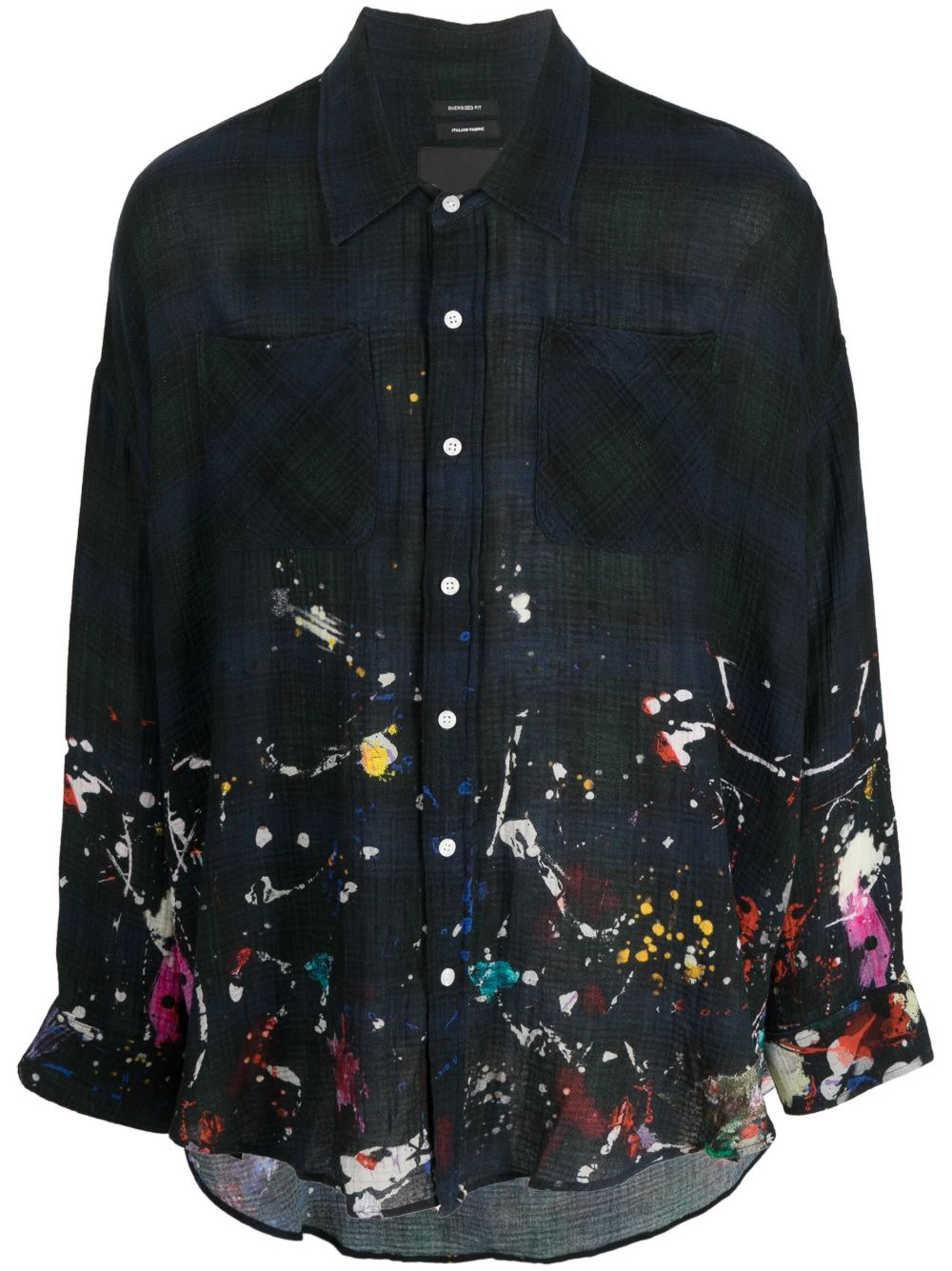 checkered paint-splattered shirt - 1