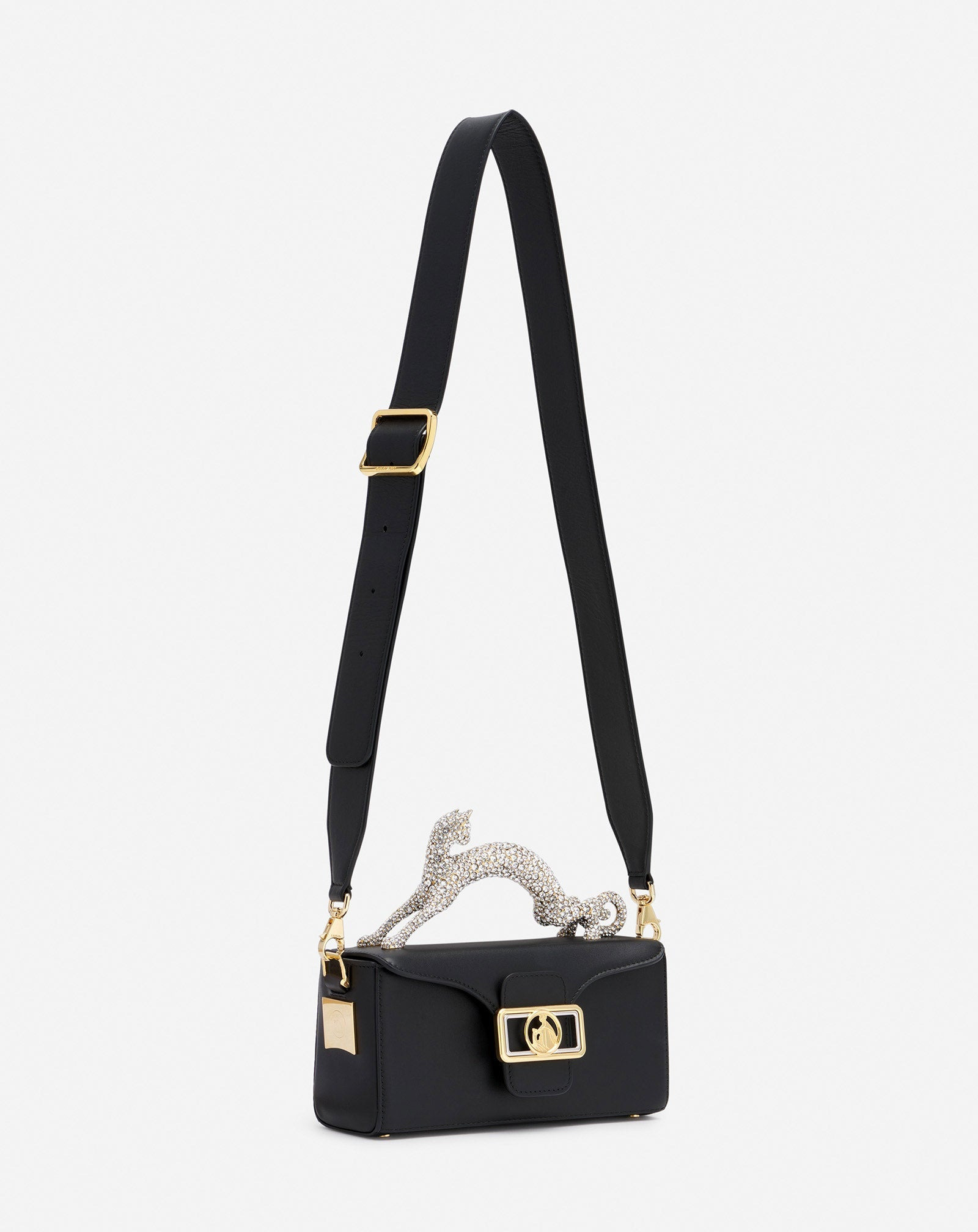 LEATHER AND RHINESTONE NANO PENCIL CAT BAG - 3