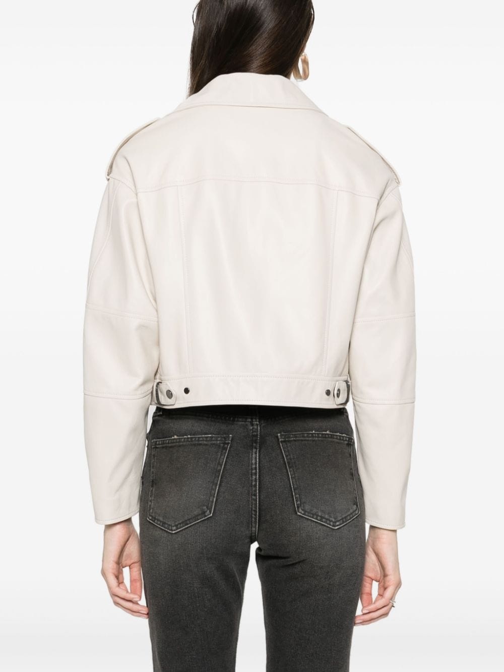 notched-lapels leather jacket - 4