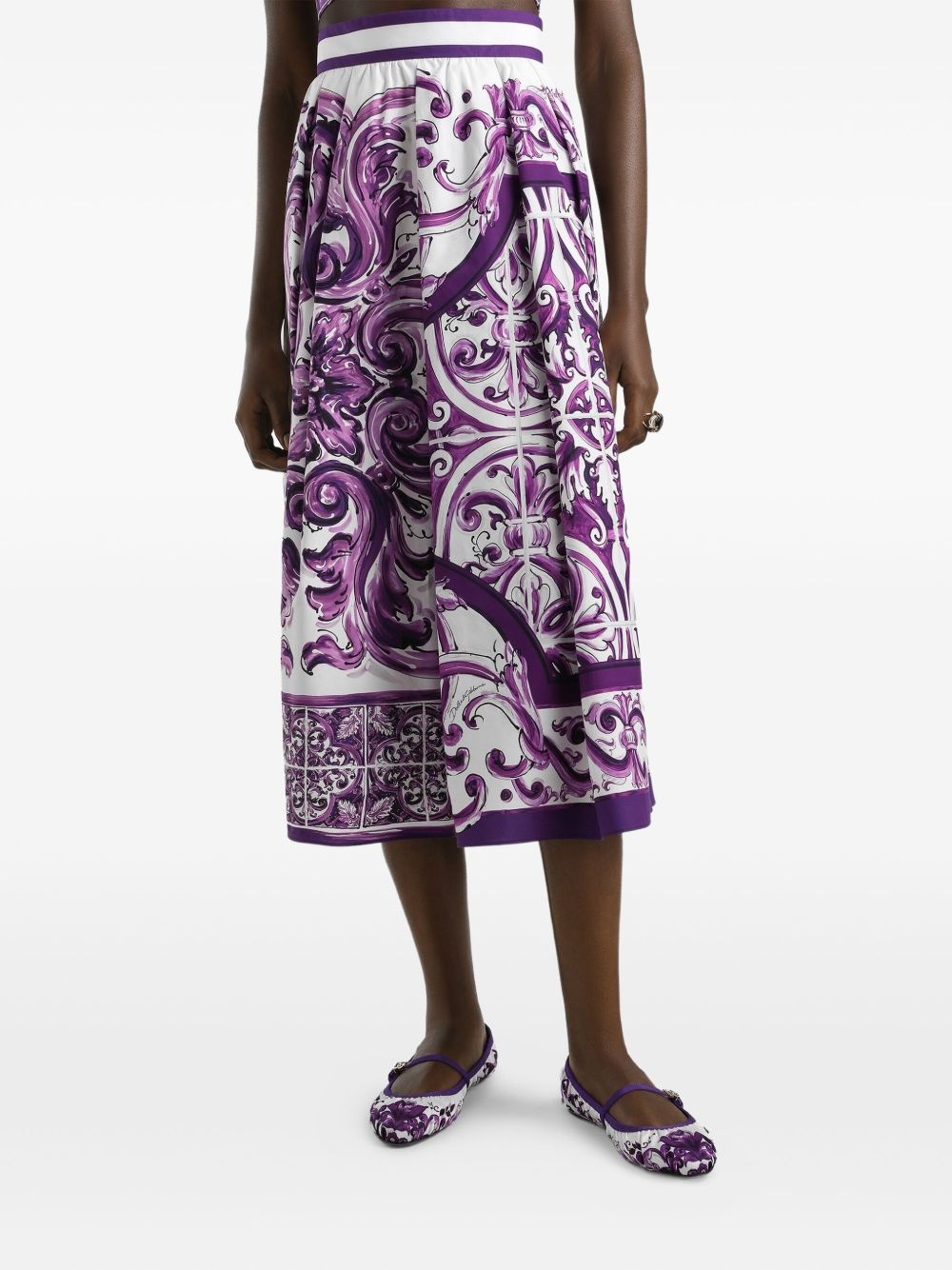 Majolica-print midi skirt - 4