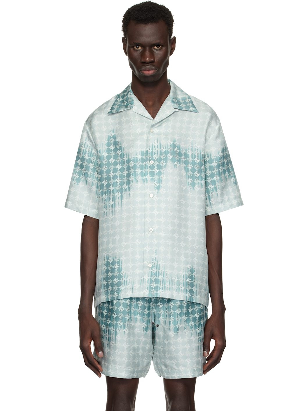 Blue 'MA' Quad Bleached Camp Shirt - 1