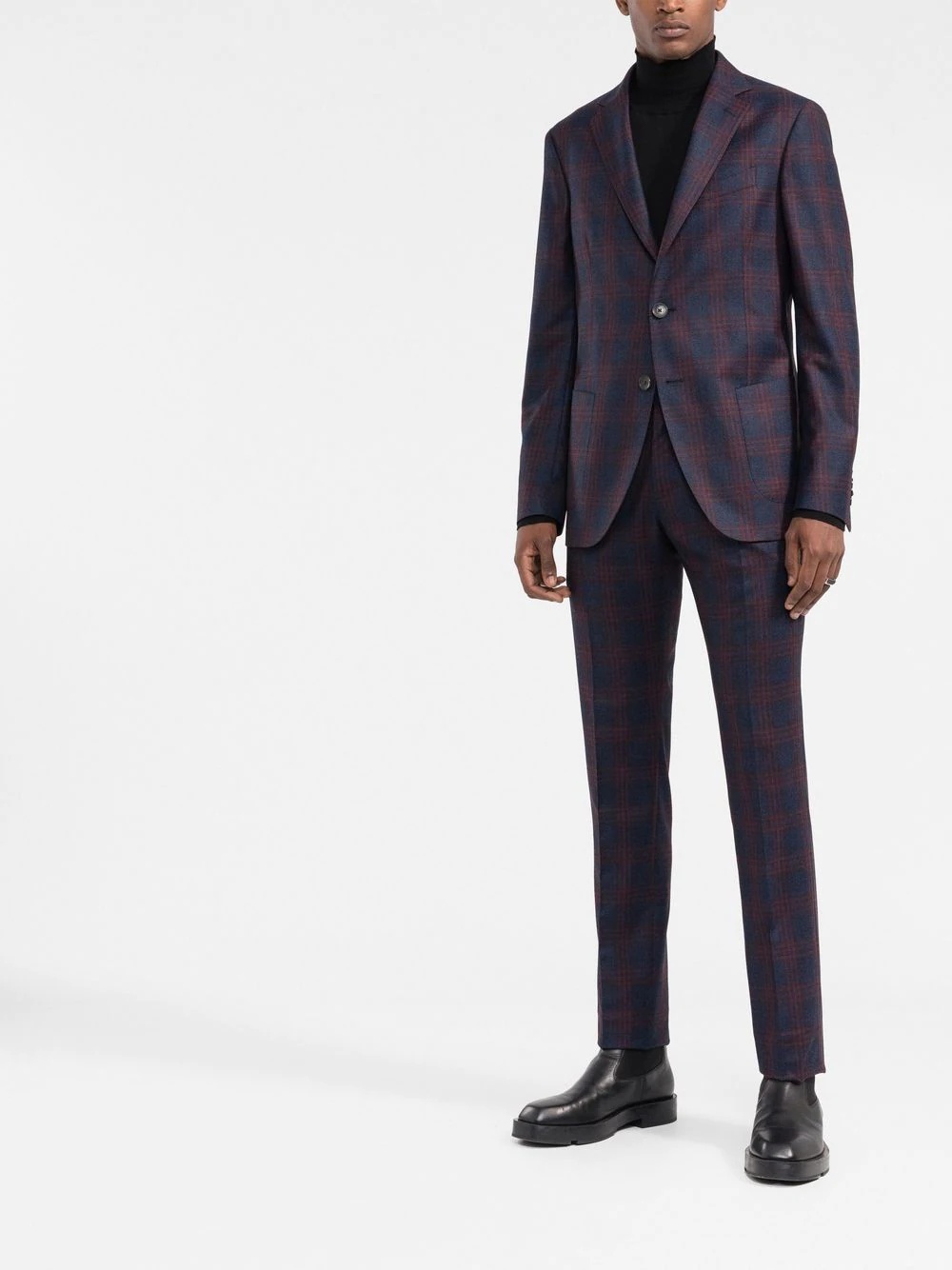 check-pattern single-breasted suit - 2