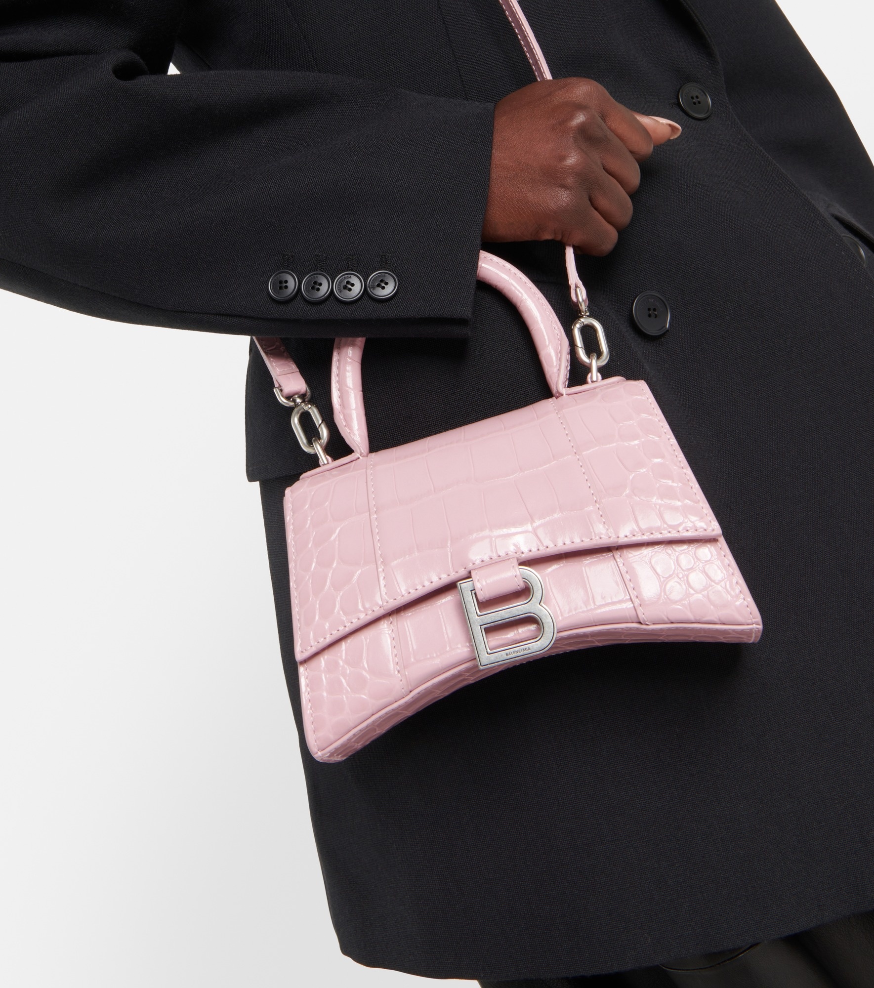 Hourglass Small croc-effect tote bag - 2