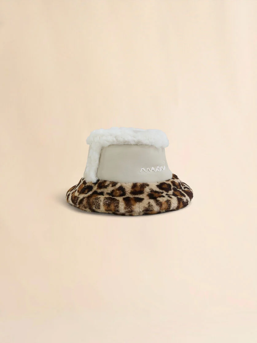 LEATHER AND SHEARLING BUCKET HAT - 1