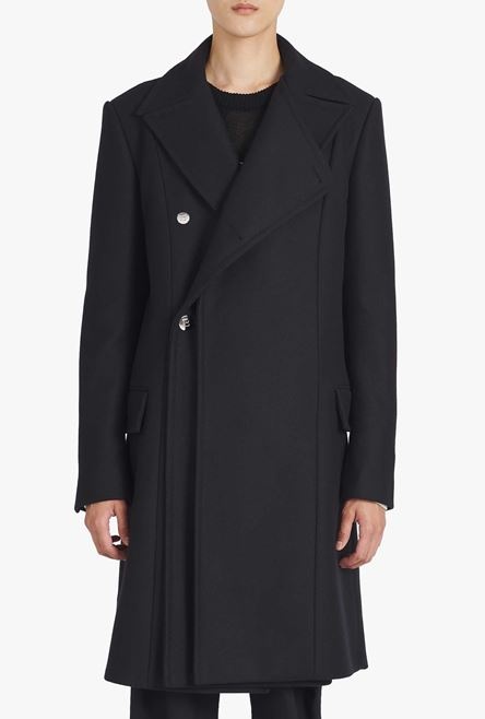 Long asymmetrical navy blue wool coat - 6