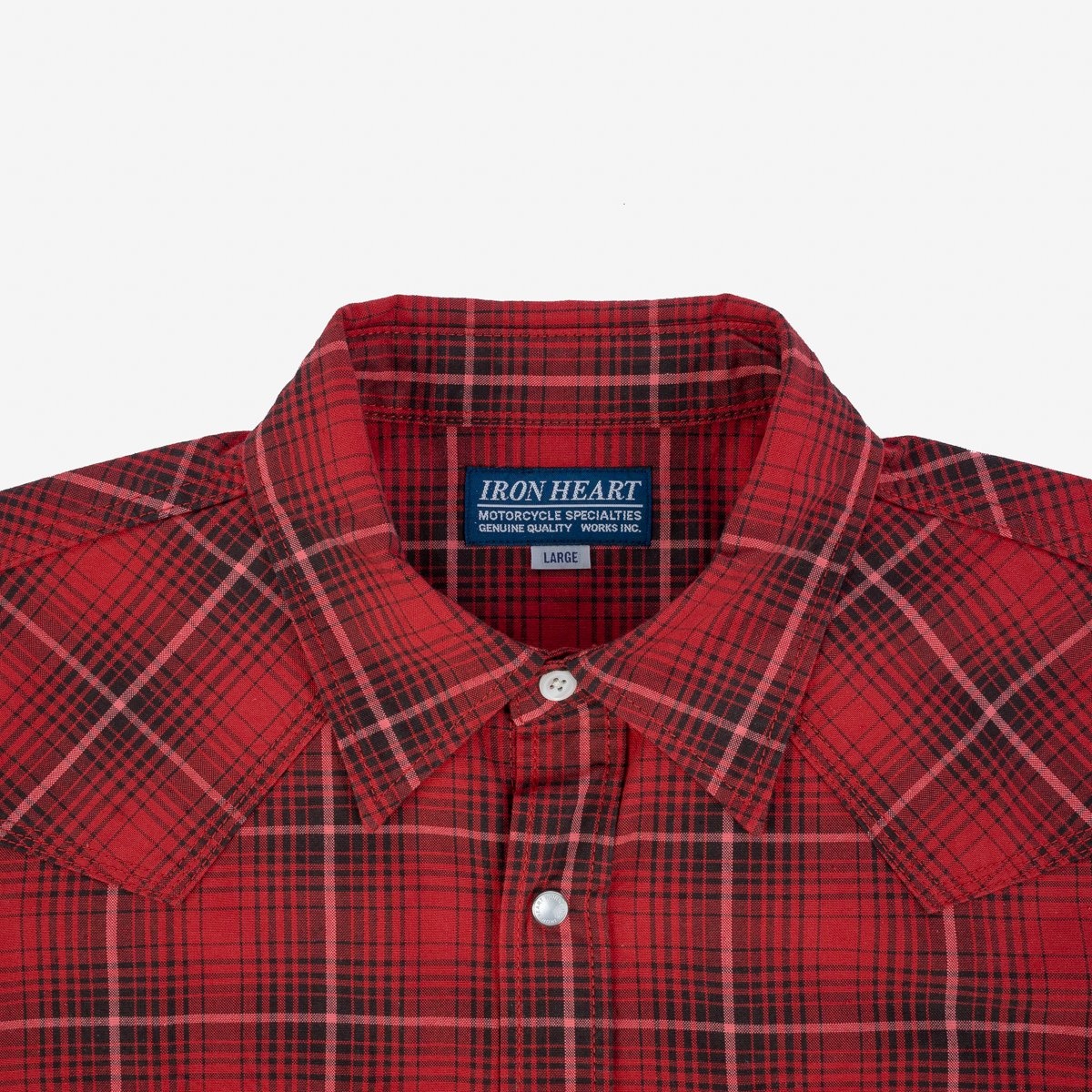 IHSH-386-RED 5oz Selvedge Short Sleeved Western Shirt - Red Vintage Check - 7