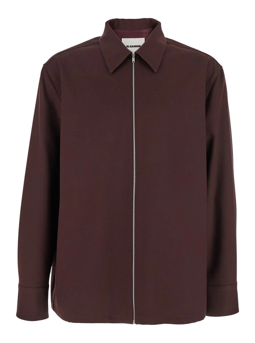 Jil Sander Bordeaux Shirt With Classic Collar And Front Zip Closure In Tech Fabric Man - 1