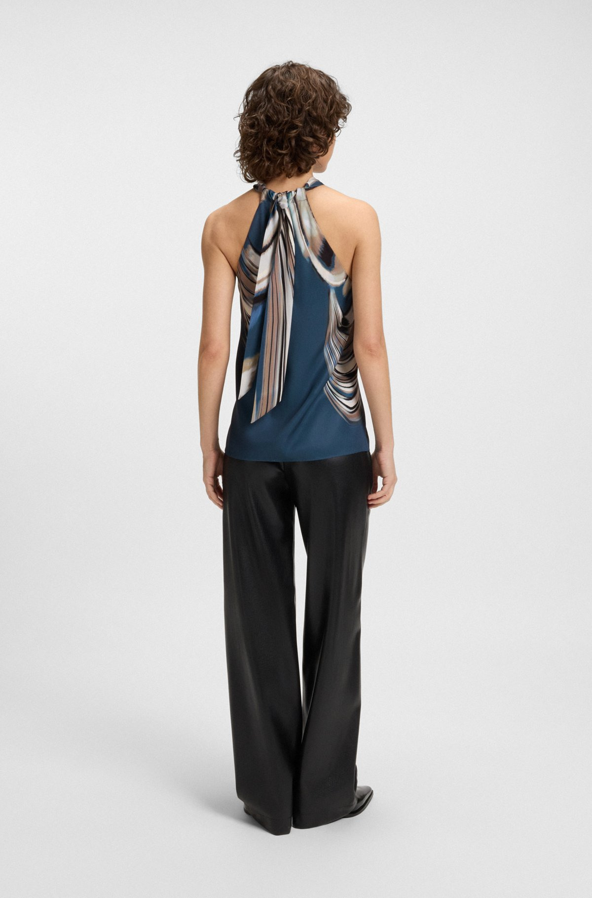 PRINTED-TWILL TOP WITH TIE NECKLINE - 5