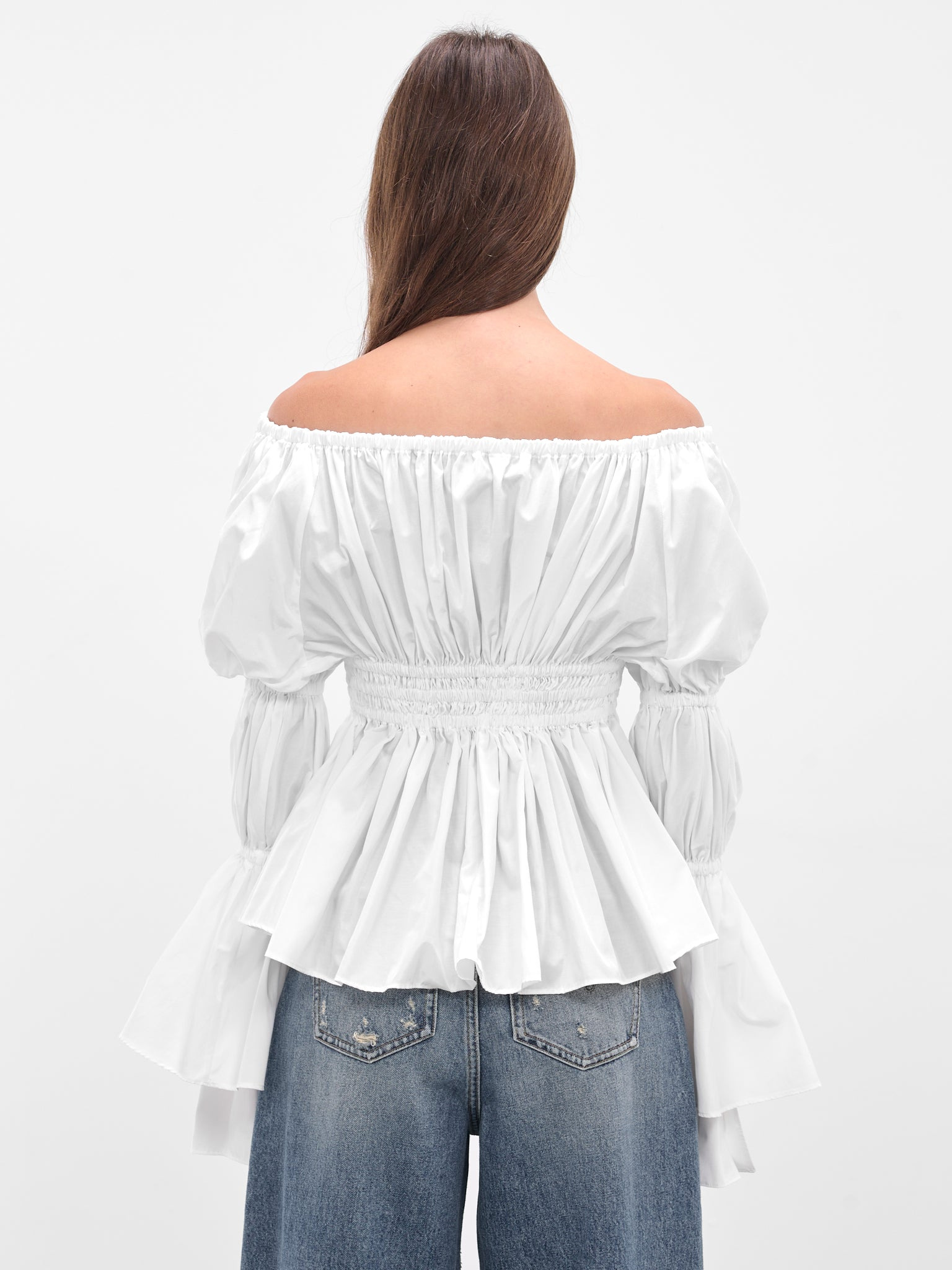 White Taffeta Ruffled Blouse - 3
