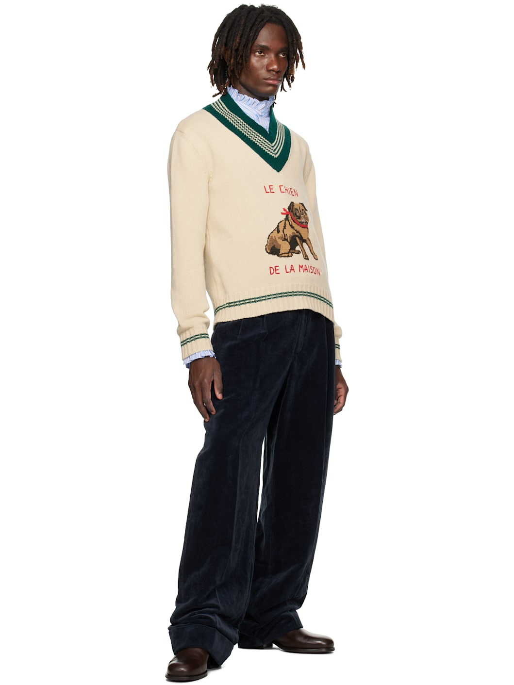 Navy Pleated Trousers - 4
