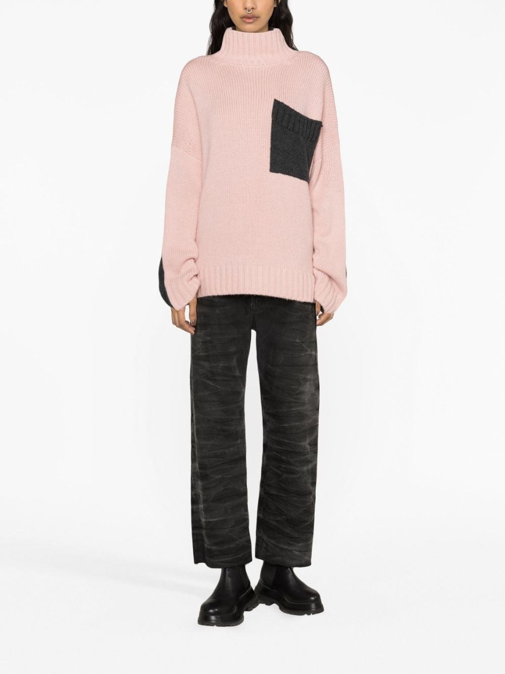 two-tone roll-neck jumper - 4