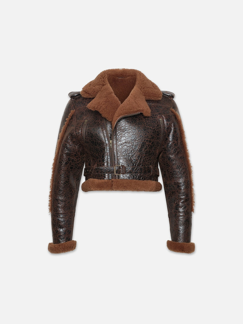Shearling Strong Shoulder Moto in Rust 1