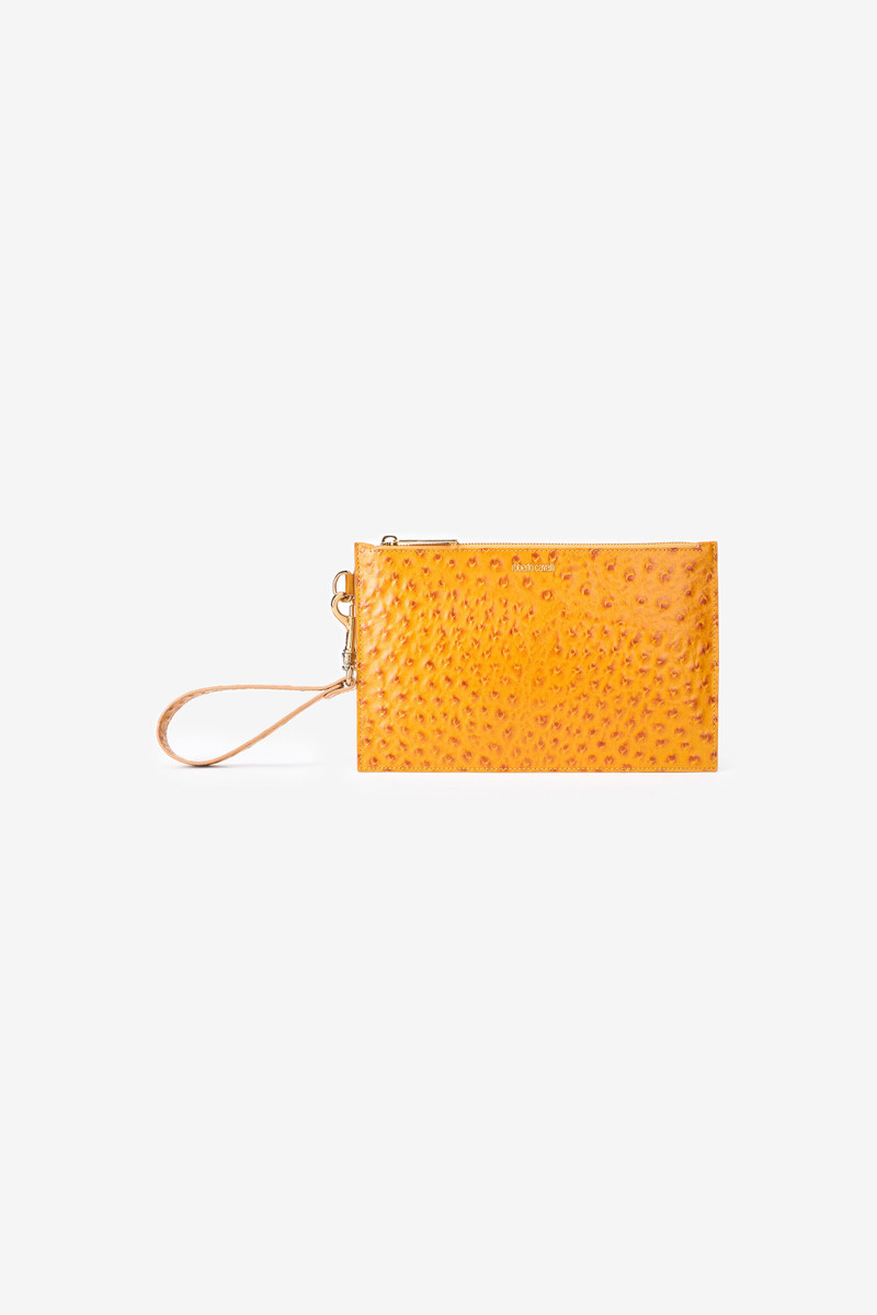 Ochre Clutch in Ostrich-Effect Leather 1