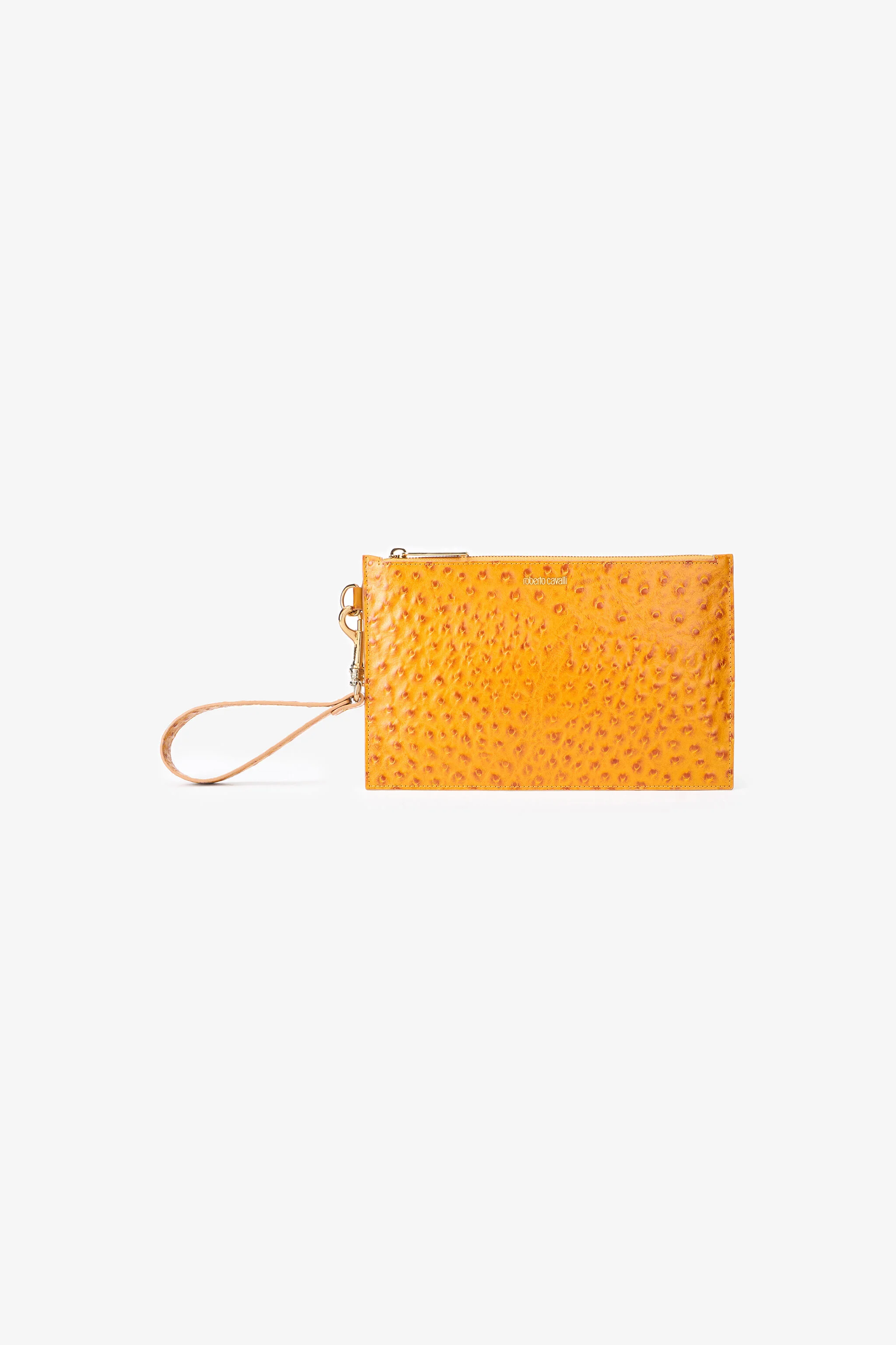 Ochre Clutch in Ostrich-Effect Leather - 1