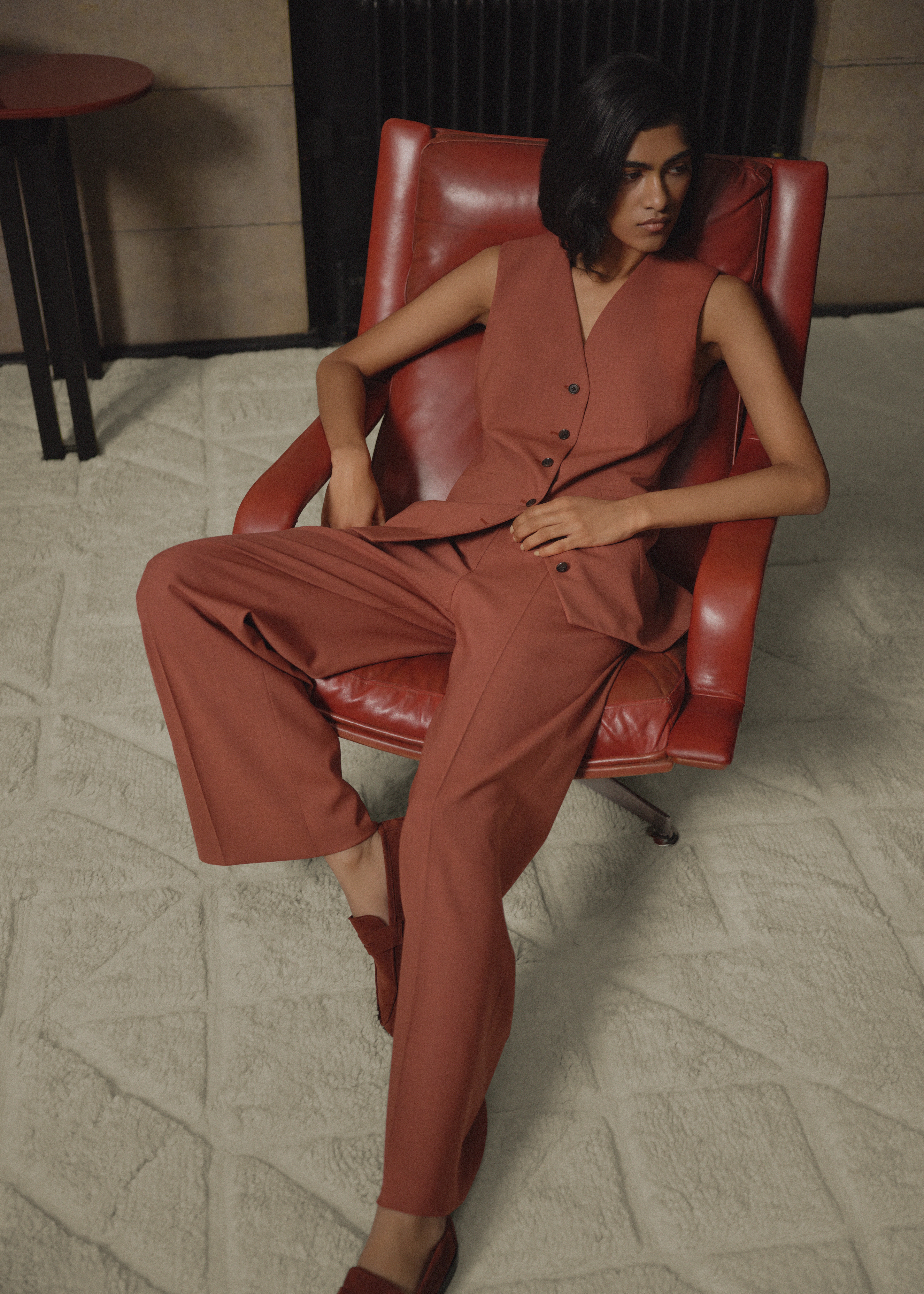 Women's Terracotta Overdyed Wool Wide Leg Trousers - 3
