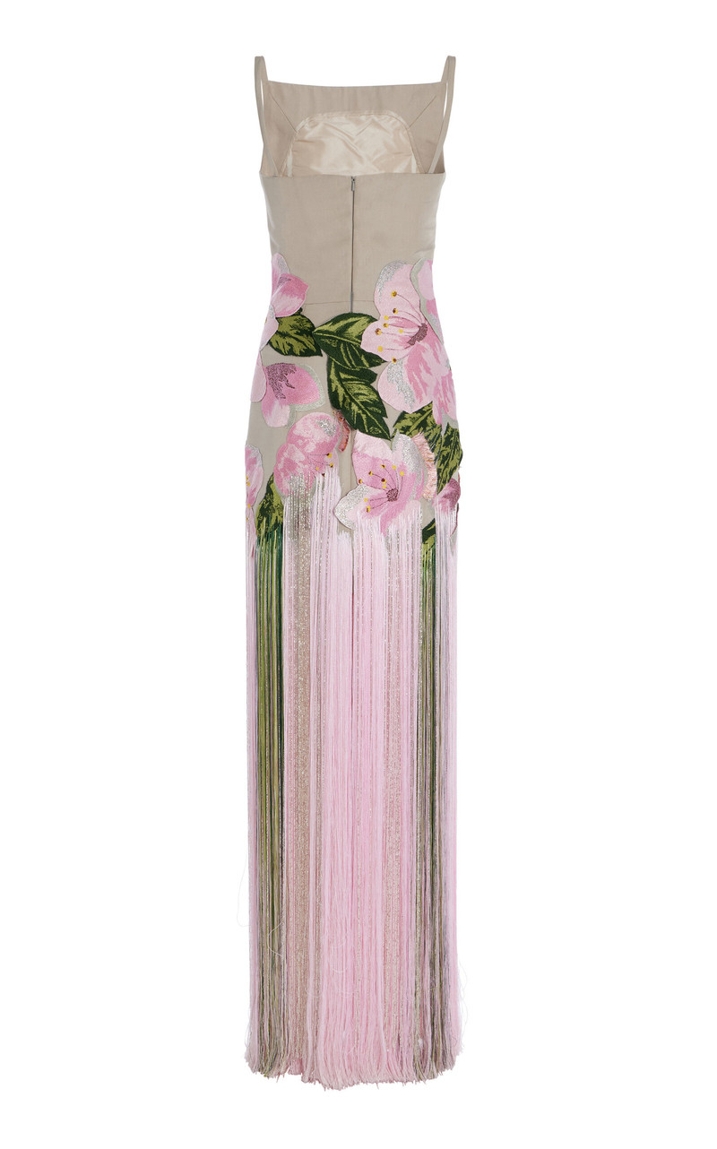 Fringed Embroidered Faille Gown grey 5