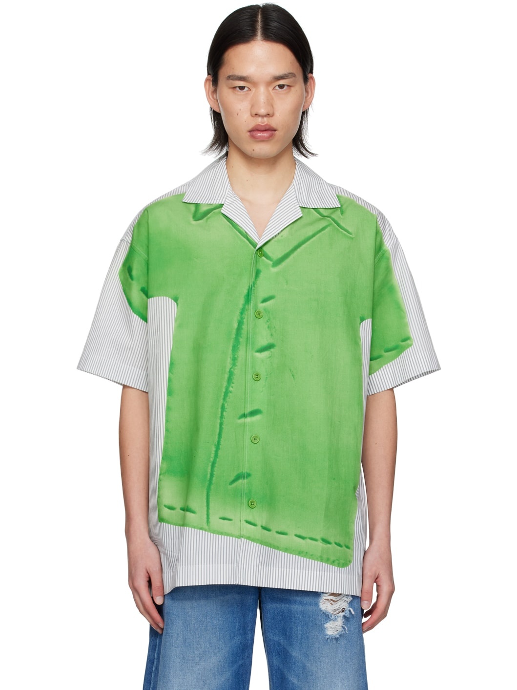 Green & Grey Printed Shirt - 1