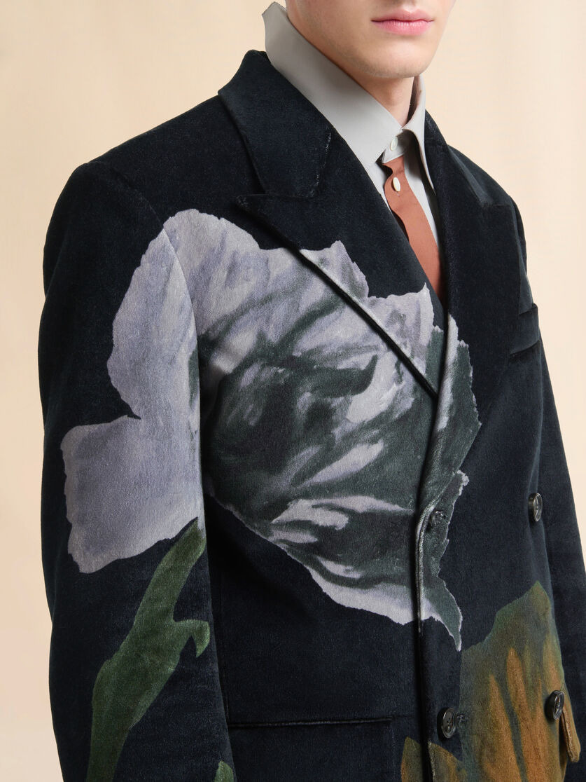 BLACK VELVET BLAZER WITH TULIP PRINT - 4
