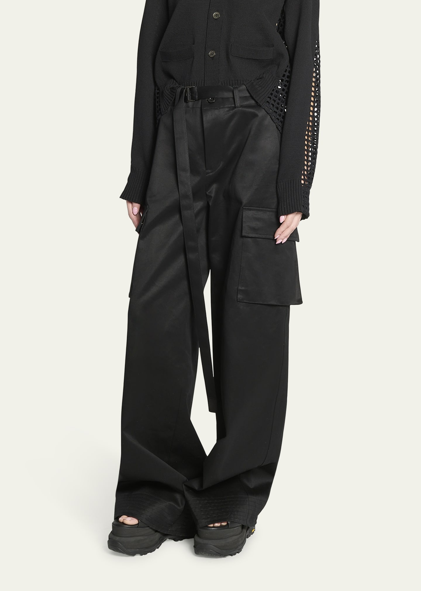 Belted Wide-Leg Cargo Trousers - 4