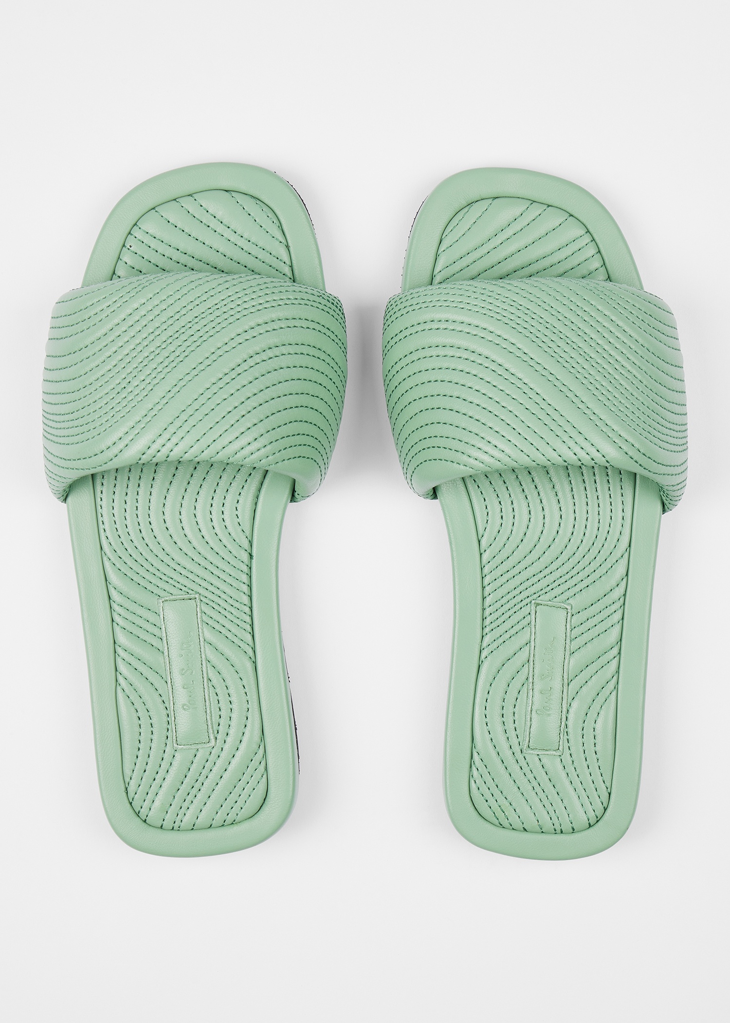 Women's Green Leather 'Laurel' 'Swirl' Stitch Sliders - 2