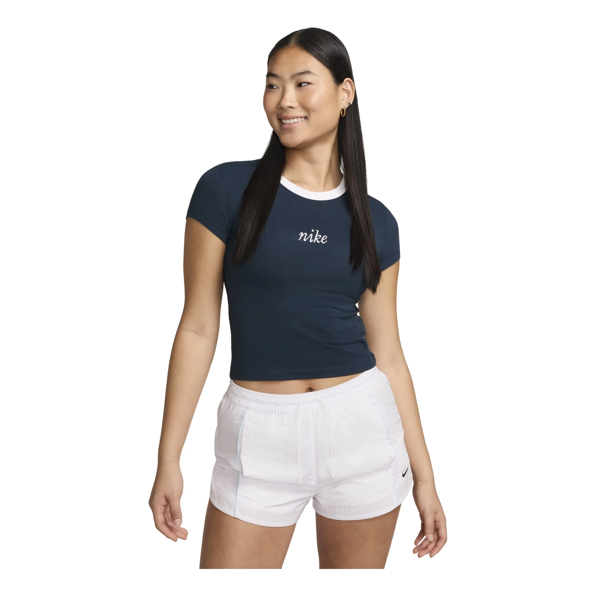 (WMNS) Nike Sportswear Chill Knit Crop T-shirt Asia Sizing 'Navy White' HF8820-478 - 1