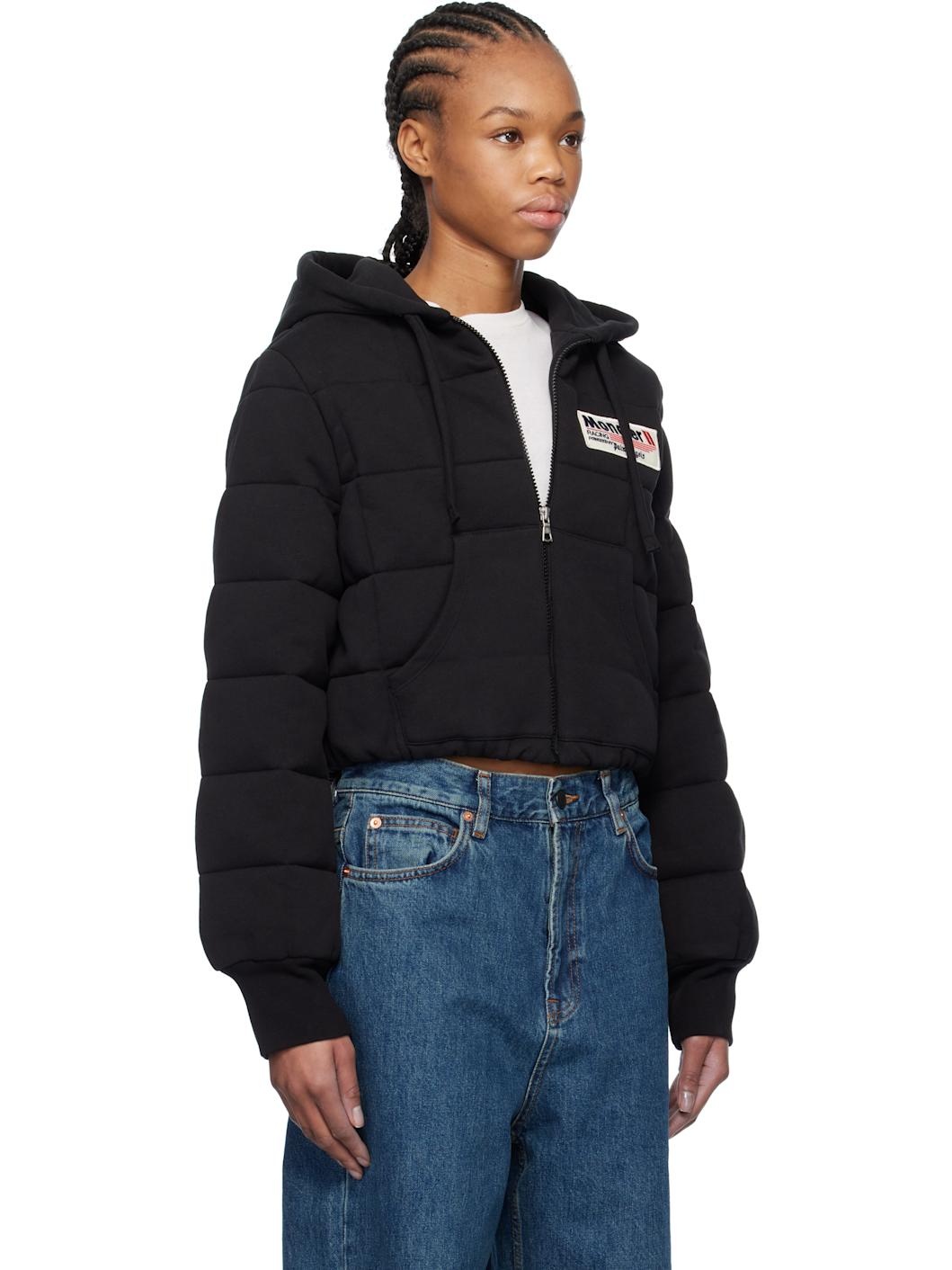 Moncler x Palm Angels Black Zip Up Down Hoodie - 2