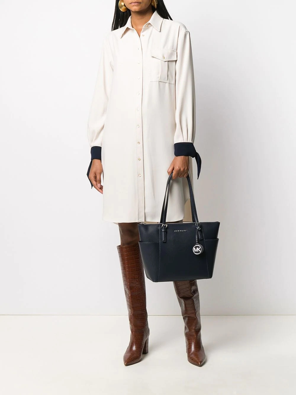 contrast-cuff shirt dress - 2