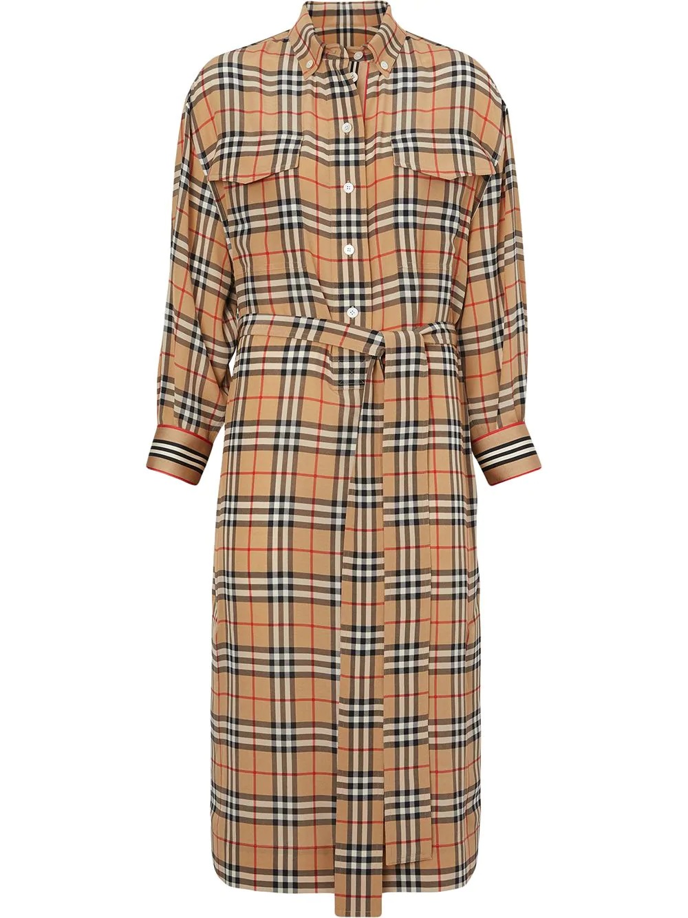 Vintage Check Silk Tie-Waist Shirt Dress - 1