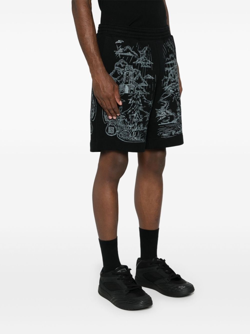 sketch-print cotton track shorts - 3