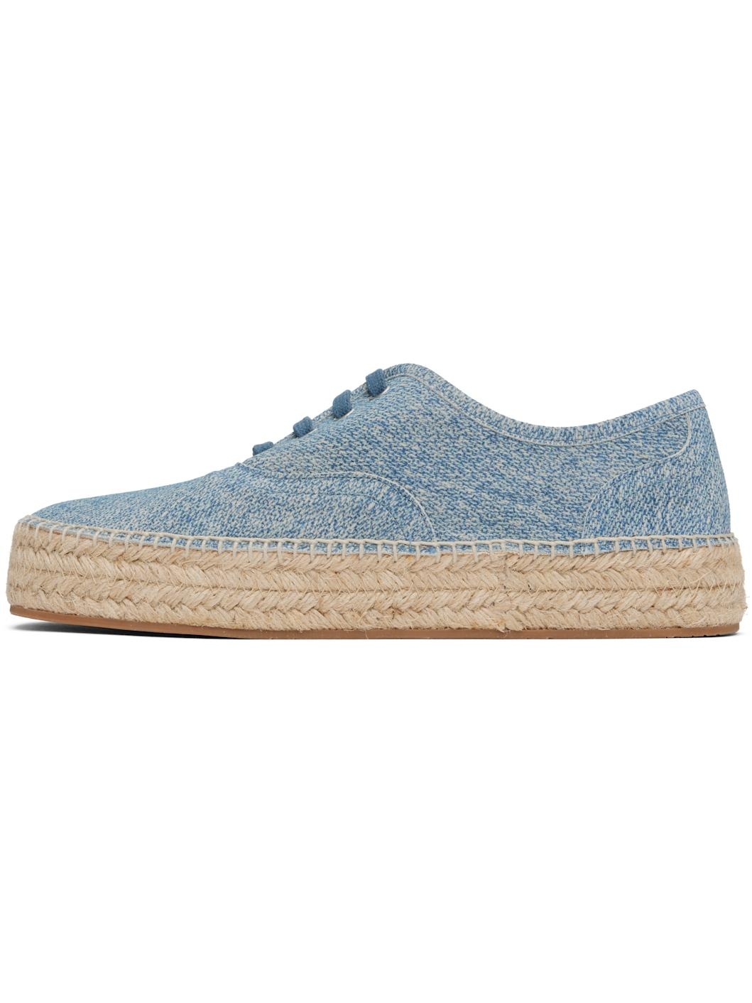 Blue Suede Lace-Front Platform Espadrilles - 3
