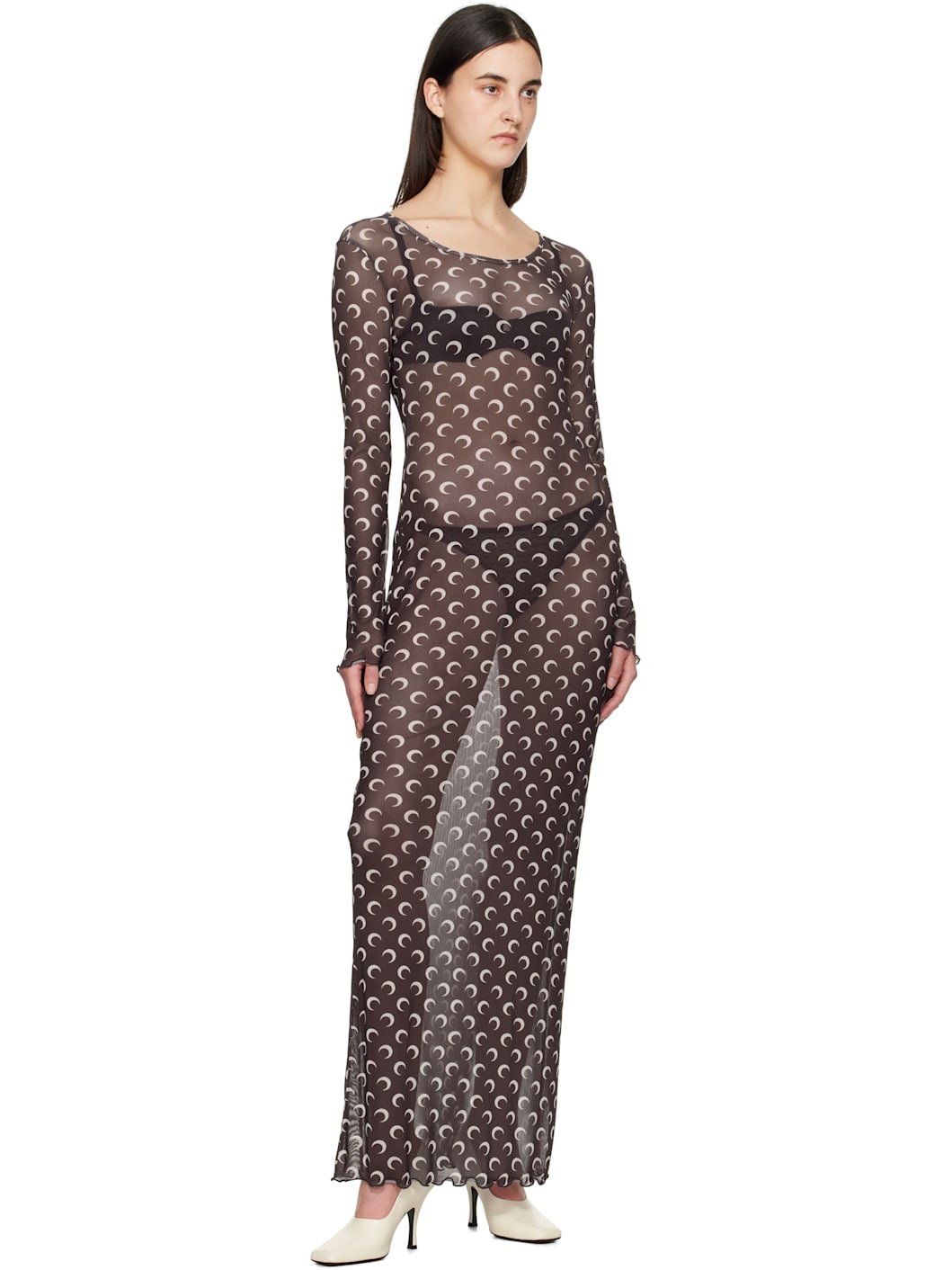 Brown Moon Printed Mesh Panelled Maxi Dress - 4