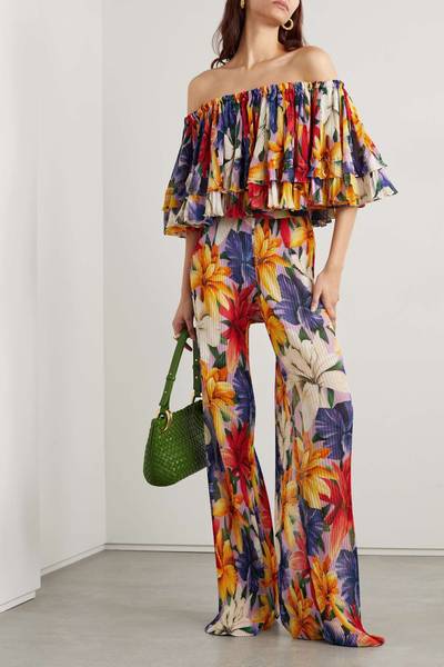 Etro Floral-print plissé-chiffon straight-leg pants outlook